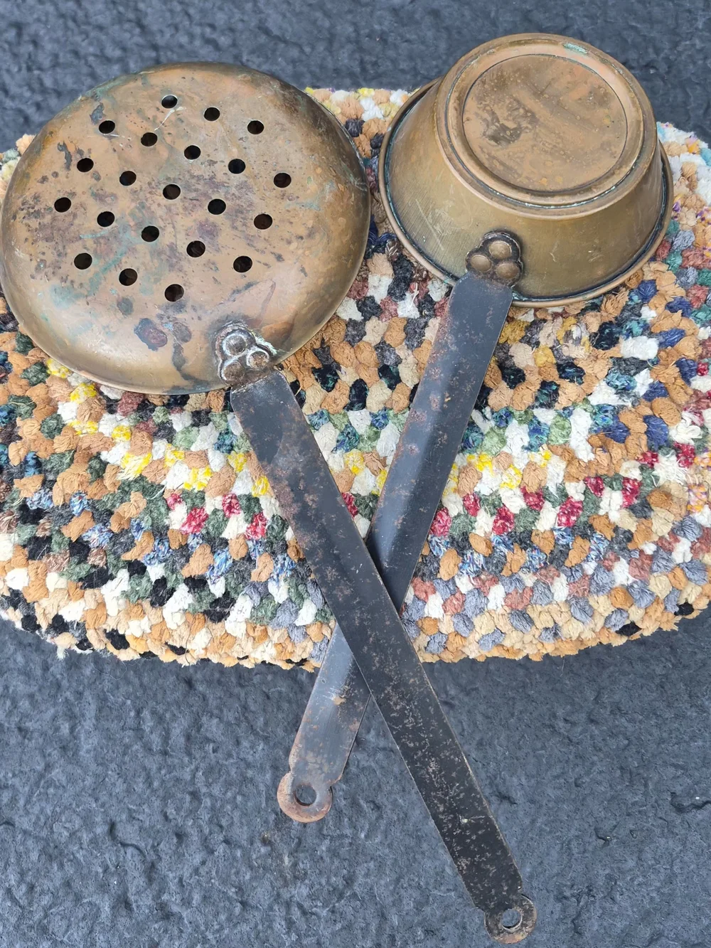 Vintage Copper Skimmer and Ladle Set in Aged Copper Finish